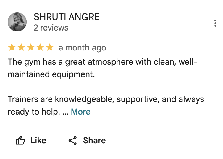 5-star Google review for Intra Fitness Club Ravet highlighting great trainers, energetic Zumba classes, and modern gym facilities